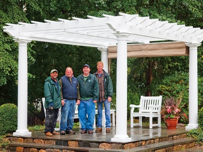 group of Walpole workers standing underneath pergola