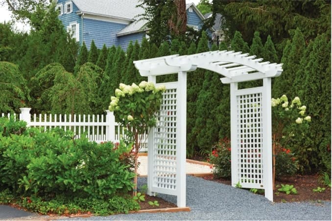 a pergola in a yard